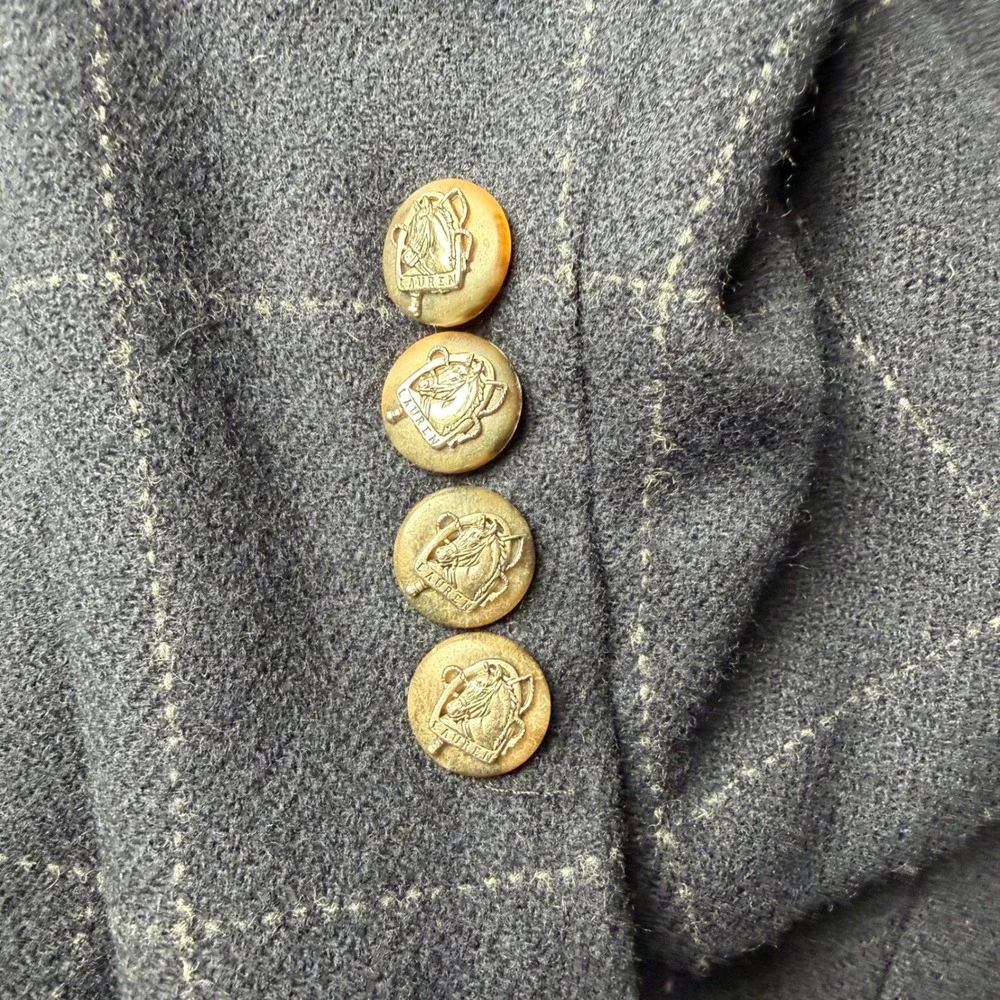 Lauren Ralph Lauren Windowpane Wool Blazer Navy Gold Buttons Preppy Petite P11